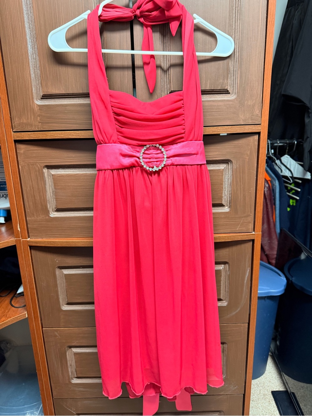 Red Halter Dress with Rhinestone Buckle